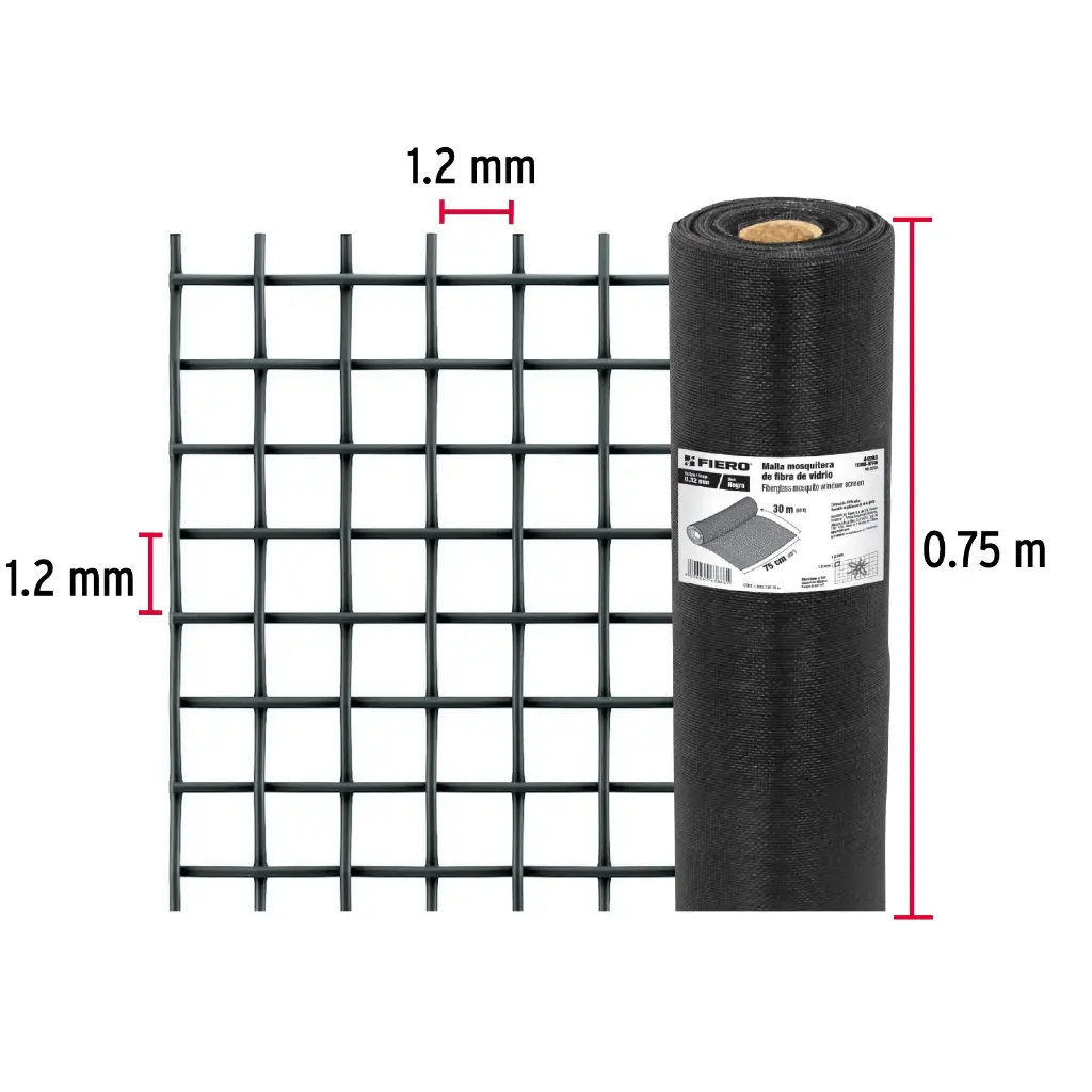 MOSQUITERO MIRIÑAQUE FIBRA 75CM NEGRA FIERO 44993 TEMO-07FN - 1 METRO