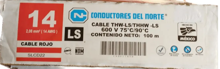 CABLE THW 14 ROJO NORTE SLCD22 600V 75/90 1 METRO