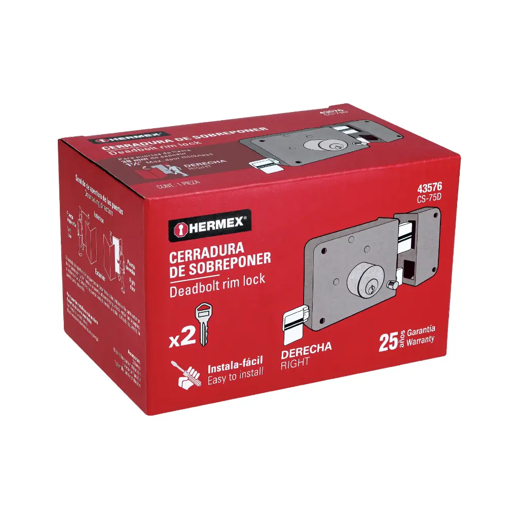 CERRADURA SOBREP INSTAFACIL DER HERMEX 43576 CS-75D