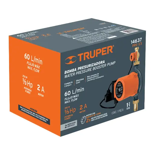 BOMBA PRESURIZADORA CON SENSOR REGULABLE 1/3HP 14637 TRUPER 