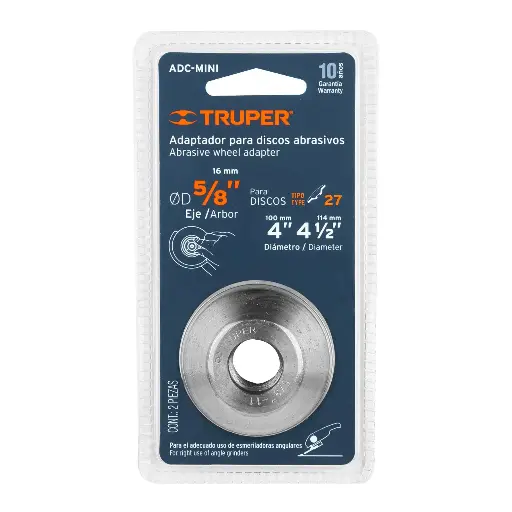 ADAPTADOR DISCOS ABRASIVOS 5/8 4-1/2 TRUPER 10544